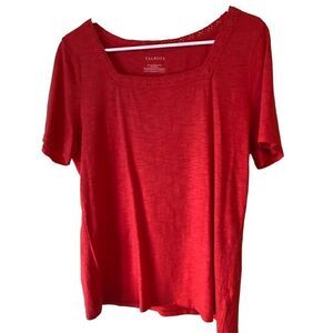 Talbots Crocheted Trim Neck Tee L